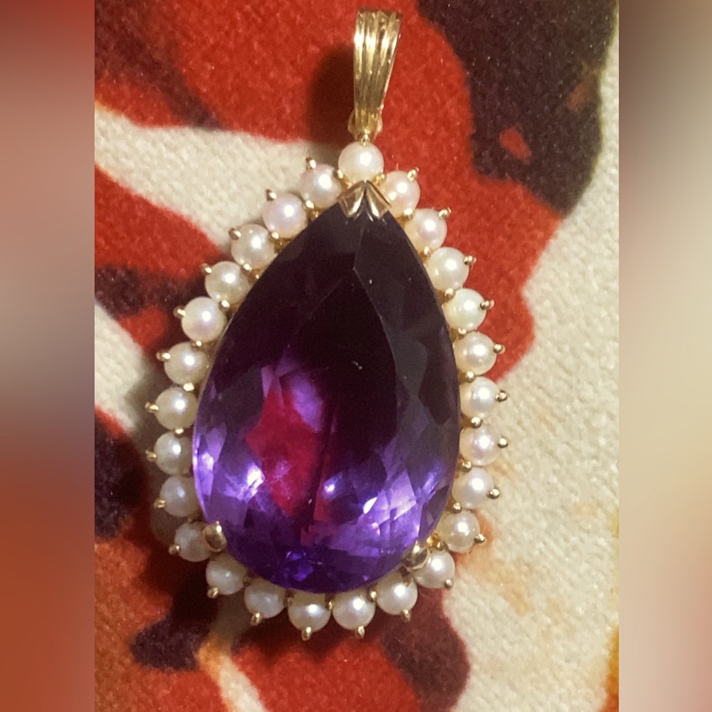 14k gold amethyst Teardrop Pendant with Pearls